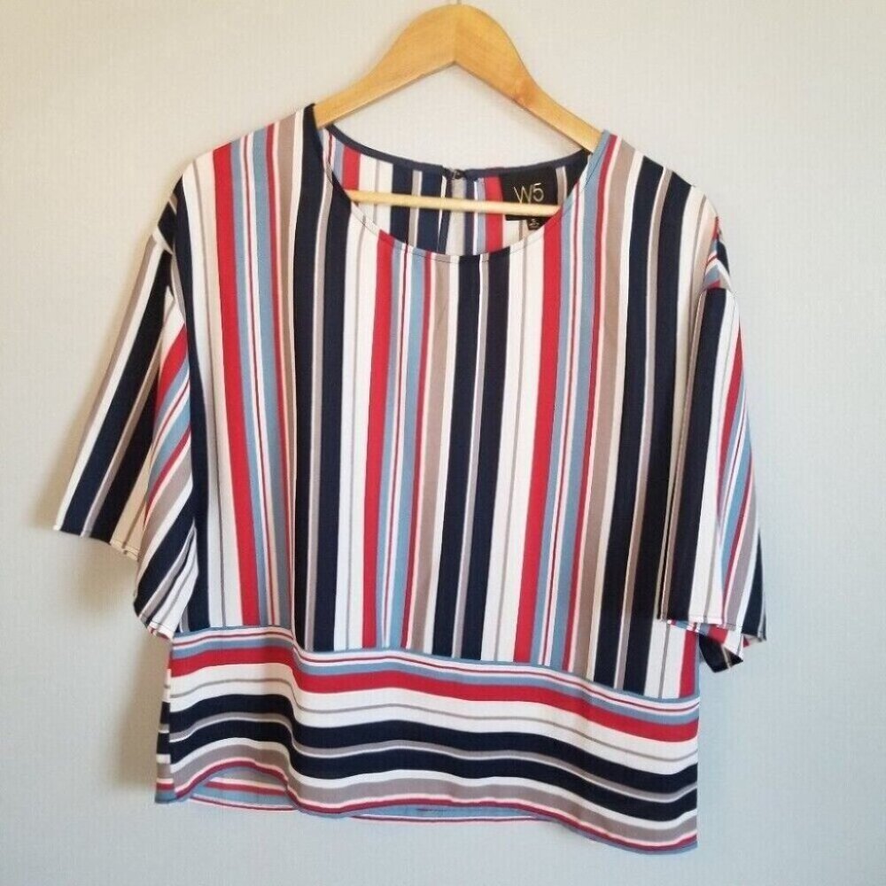 W5 Anthropologie Red White Blue Tan Striped Blouse Women's Size Small - Picture 8 of 12